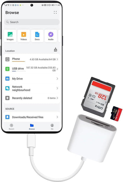 USB Data Cable, USB C SD Card Reader, 2 in 1 Type C Memory Card Reader, Micro TF Adapter Trail Camera Viewer Plug and Play Compatible with Samsung Android Laptop (2 Packs)