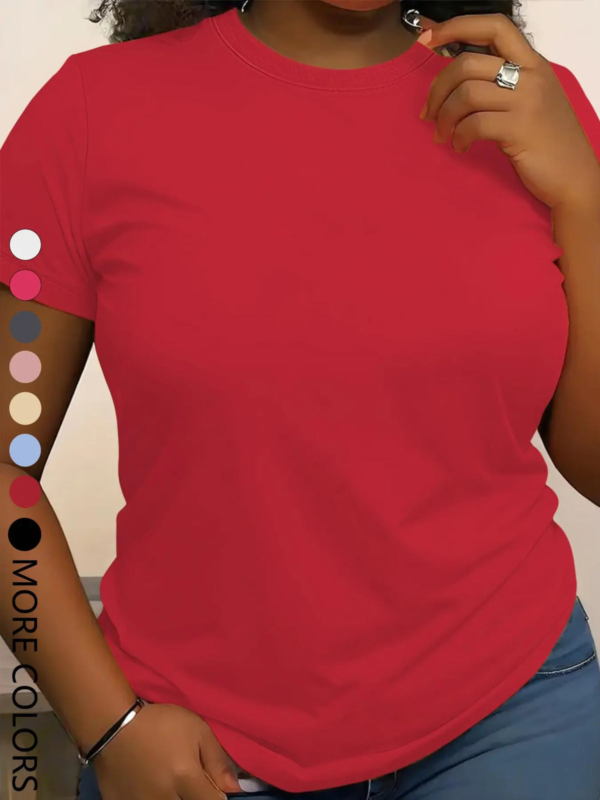 Summer New Women'S Solid Color Short Sleeve Casual Outdoor Sports round Neck T-Shirt, Fitted Style, Moderate Fabric, All Seasons Wear, Active T Shirts