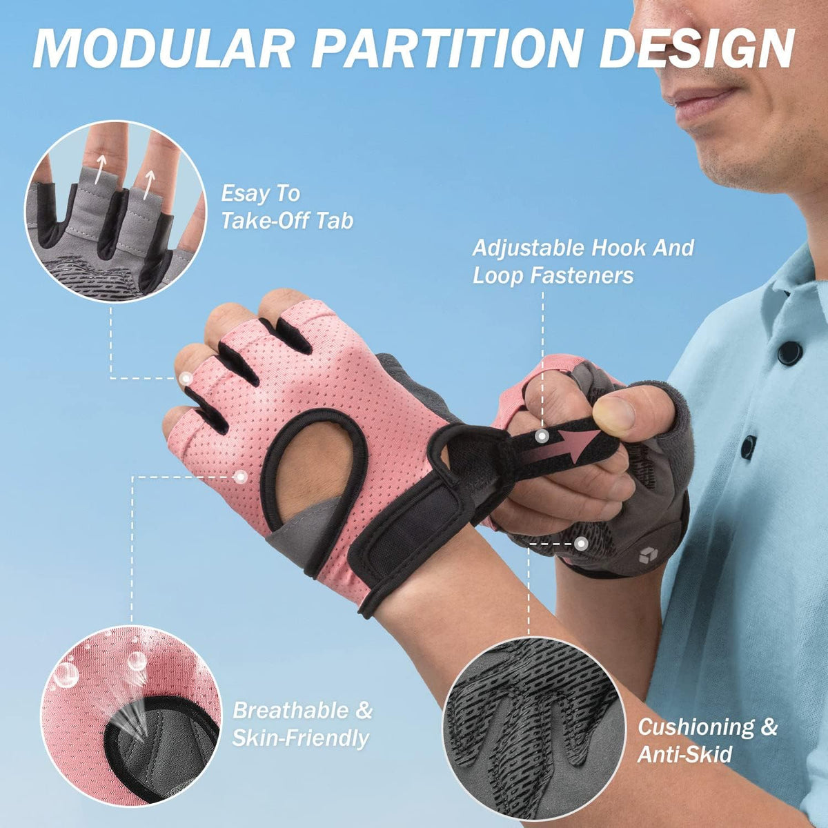 LIFECT Freedom Workout Gloves – Fingerless Weight Lifting Gloves with Curved Open Back