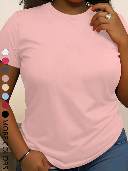 Summer New Women'S Solid Color Short Sleeve Casual Outdoor Sports round Neck T-Shirt, Fitted Style, Moderate Fabric, All Seasons Wear, Active T Shirts