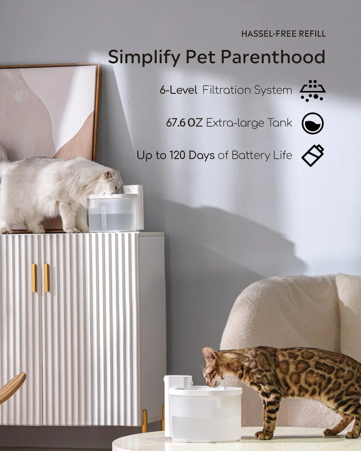 UAHPET ZERO Wireless and Automatic Cat Water Fountain