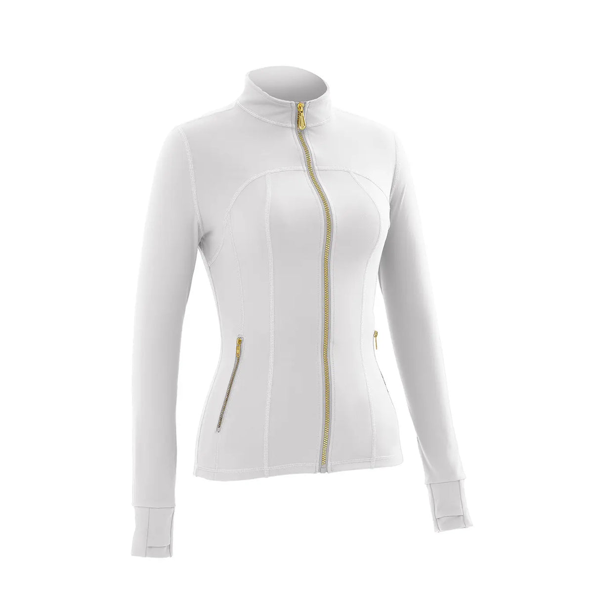 Women Stand Collar Full Zip Yoga Jacket Long Sleeve Thumb Hole Slim Fit Workout Coat with Zipper Side Pockets Backtoschool Sport Outerwear Sports Fitness Outerwear