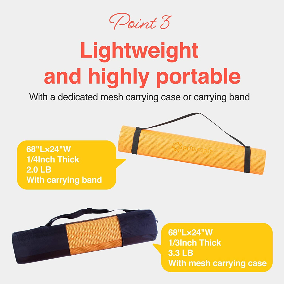 Primasole Yoga Mat with Carry Strap – Non-Slip Exercise Mat for Yoga, Pilates & Fitness