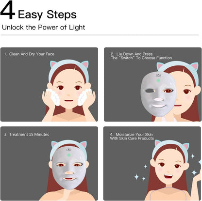 LED Face Mask Light Therapy, 7+1 Modes Portable Red Light Therapy for Face, Rechargeable, Blue & Red Light Mask, LED Facial Skin Care Mask at Home & Travel