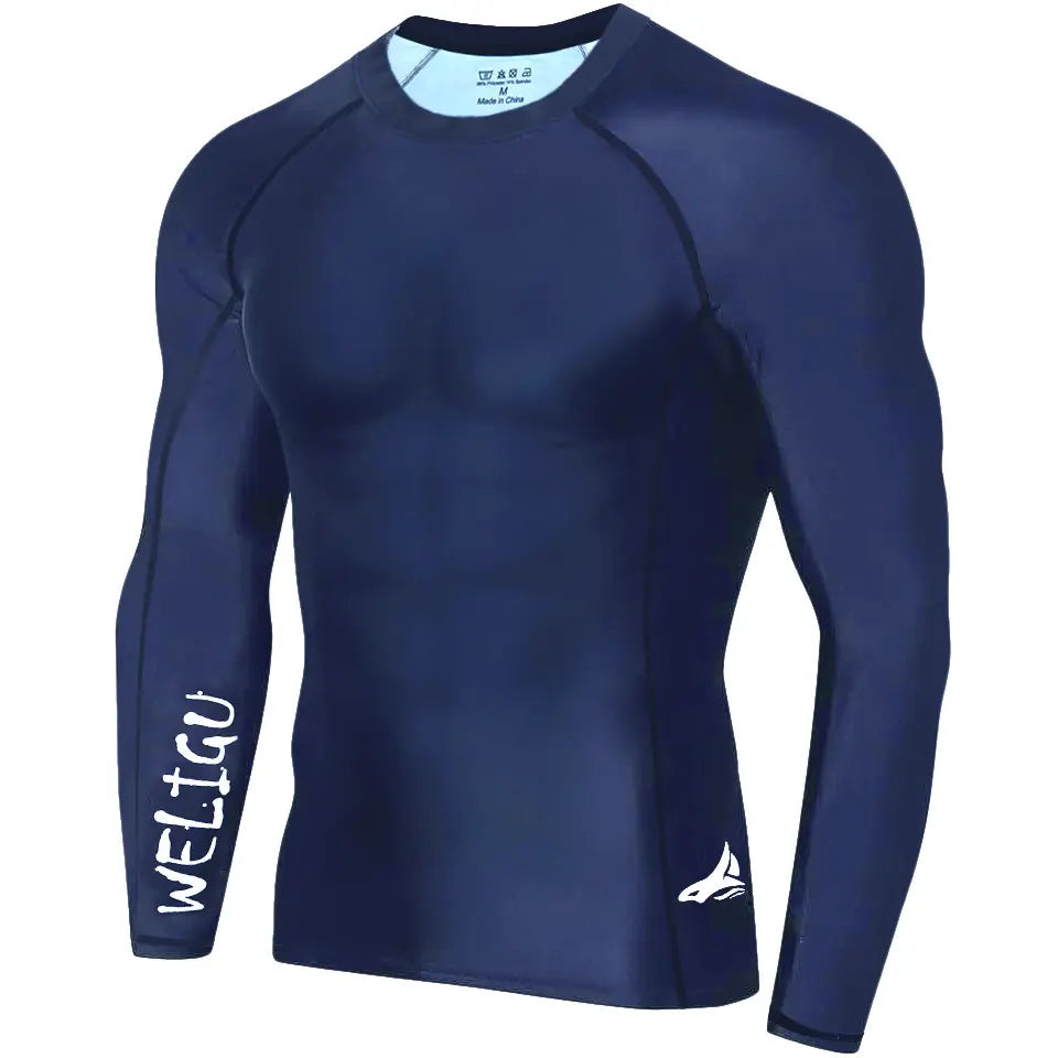 WELIGU Men'S UPF 50+ One-Sleeve Compression Rash Guard, Quick-Dry Athletic Swim Top for BJJ, MMA, Surfing, Gym, Fishing, and Water Sports