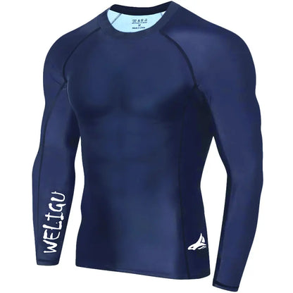 WELIGU Men'S UPF 50+ One-Sleeve Compression Rash Guard, Quick-Dry Athletic Swim Top for BJJ, MMA, Surfing, Gym, Fishing, and Water Sports