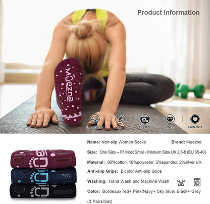 Muezna Non Slip Yoga Socks for Women, Anti-Skid Pilates Socks with Grips