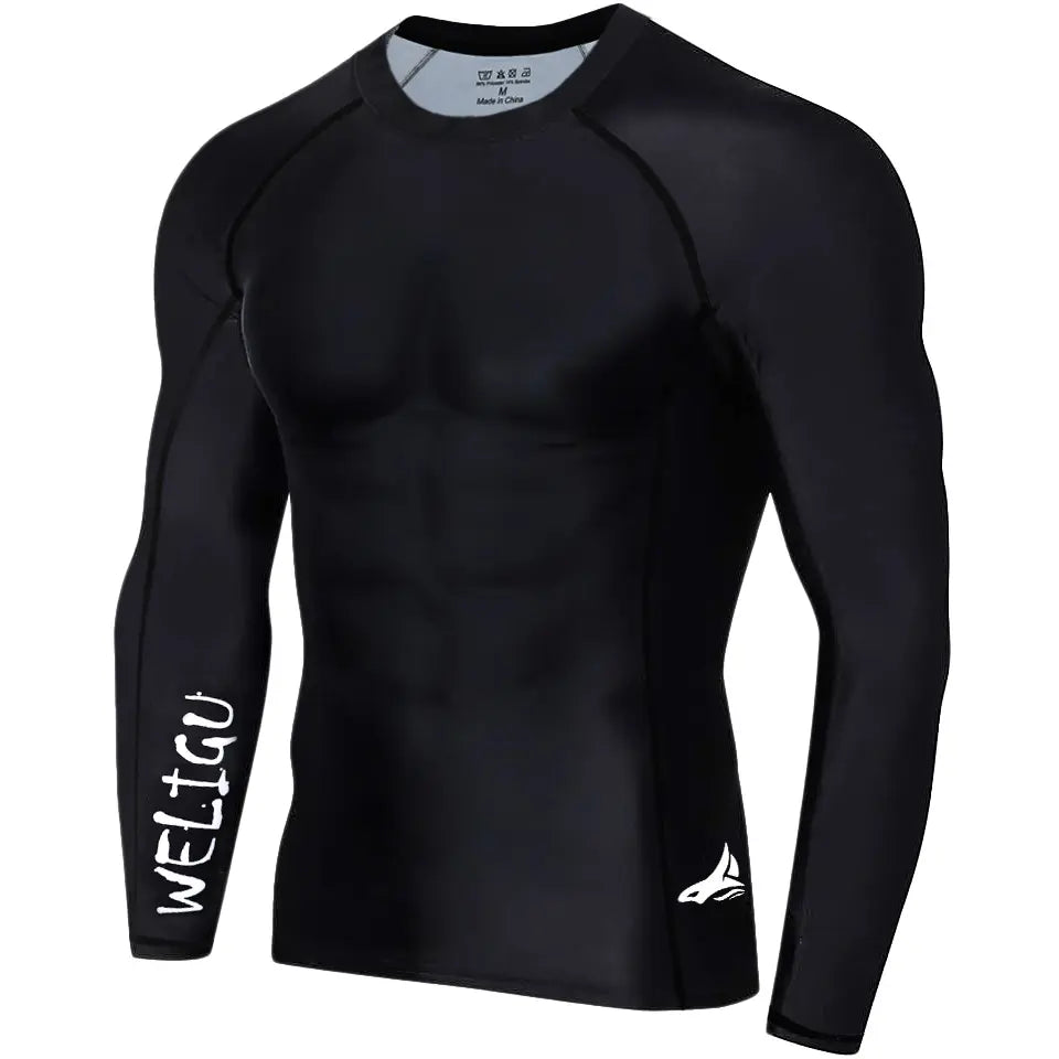 WELIGU Men'S UPF 50+ One-Sleeve Compression Rash Guard, Quick-Dry Athletic Swim Top for BJJ, MMA, Surfing, Gym, Fishing, and Water Sports
