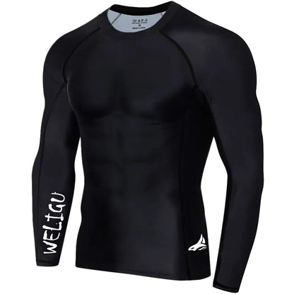 WELIGU Men'S UPF 50+ One-Sleeve Compression Rash Guard, Quick-Dry Athletic Swim Top for BJJ, MMA, Surfing, Gym, Fishing, and Water Sports