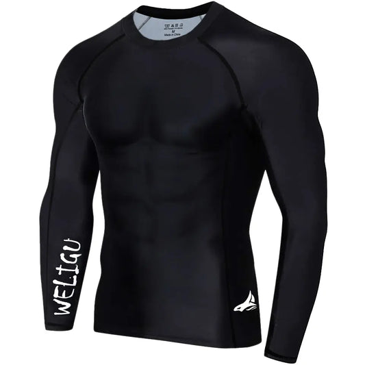 WELIGU Men'S UPF 50+ One-Sleeve Compression Rash Guard, Quick-Dry Athletic Swim Top for BJJ, MMA, Surfing, Gym, Fishing, and Water Sports