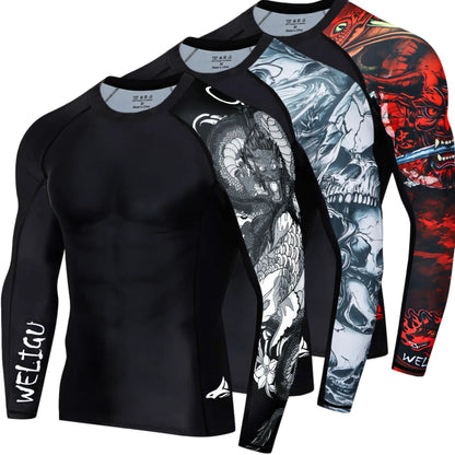 WELIGU Men'S UPF 50+ One-Sleeve Compression Rash Guard, Quick-Dry Athletic Swim Top for BJJ, MMA, Surfing, Gym, Fishing, and Water Sports