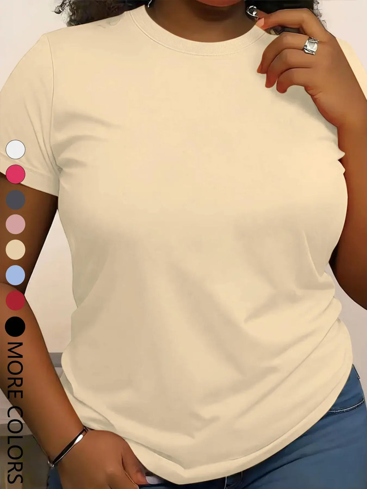 Summer New Women'S Solid Color Short Sleeve Casual Outdoor Sports round Neck T-Shirt, Fitted Style, Moderate Fabric, All Seasons Wear, Active T Shirts