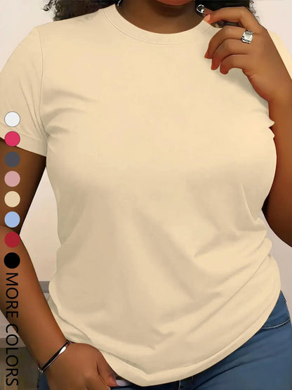 Summer New Women'S Solid Color Short Sleeve Casual Outdoor Sports round Neck T-Shirt, Fitted Style, Moderate Fabric, All Seasons Wear, Active T Shirts