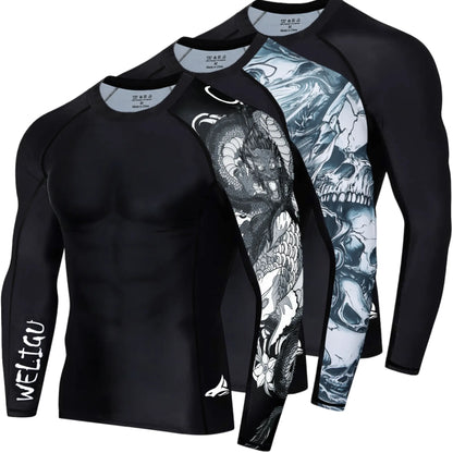 WELIGU Men'S UPF 50+ One-Sleeve Compression Rash Guard, Quick-Dry Athletic Swim Top for BJJ, MMA, Surfing, Gym, Fishing, and Water Sports