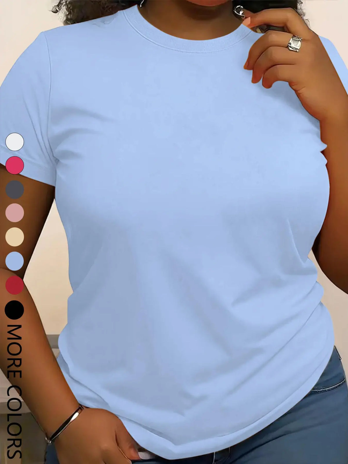 Summer New Women'S Solid Color Short Sleeve Casual Outdoor Sports round Neck T-Shirt, Fitted Style, Moderate Fabric, All Seasons Wear, Active T Shirts