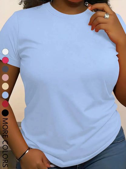 Summer New Women'S Solid Color Short Sleeve Casual Outdoor Sports round Neck T-Shirt, Fitted Style, Moderate Fabric, All Seasons Wear, Active T Shirts