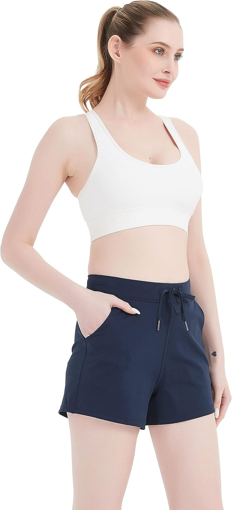 RIBOOM Women's Running Shorts 2-in-1, Active Workout Shorts with Pockets