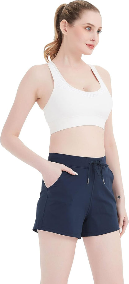 RIBOOM Women's Running Shorts 2-in-1, Active Workout Shorts with Pockets