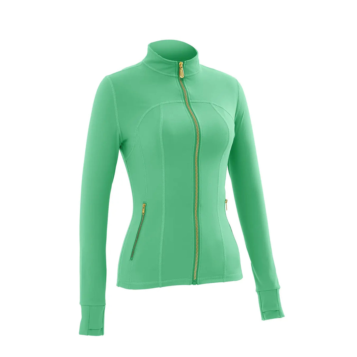 Women Stand Collar Full Zip Yoga Jacket Long Sleeve Thumb Hole Slim Fit Workout Coat with Zipper Side Pockets Backtoschool Sport Outerwear Sports Fitness Outerwear