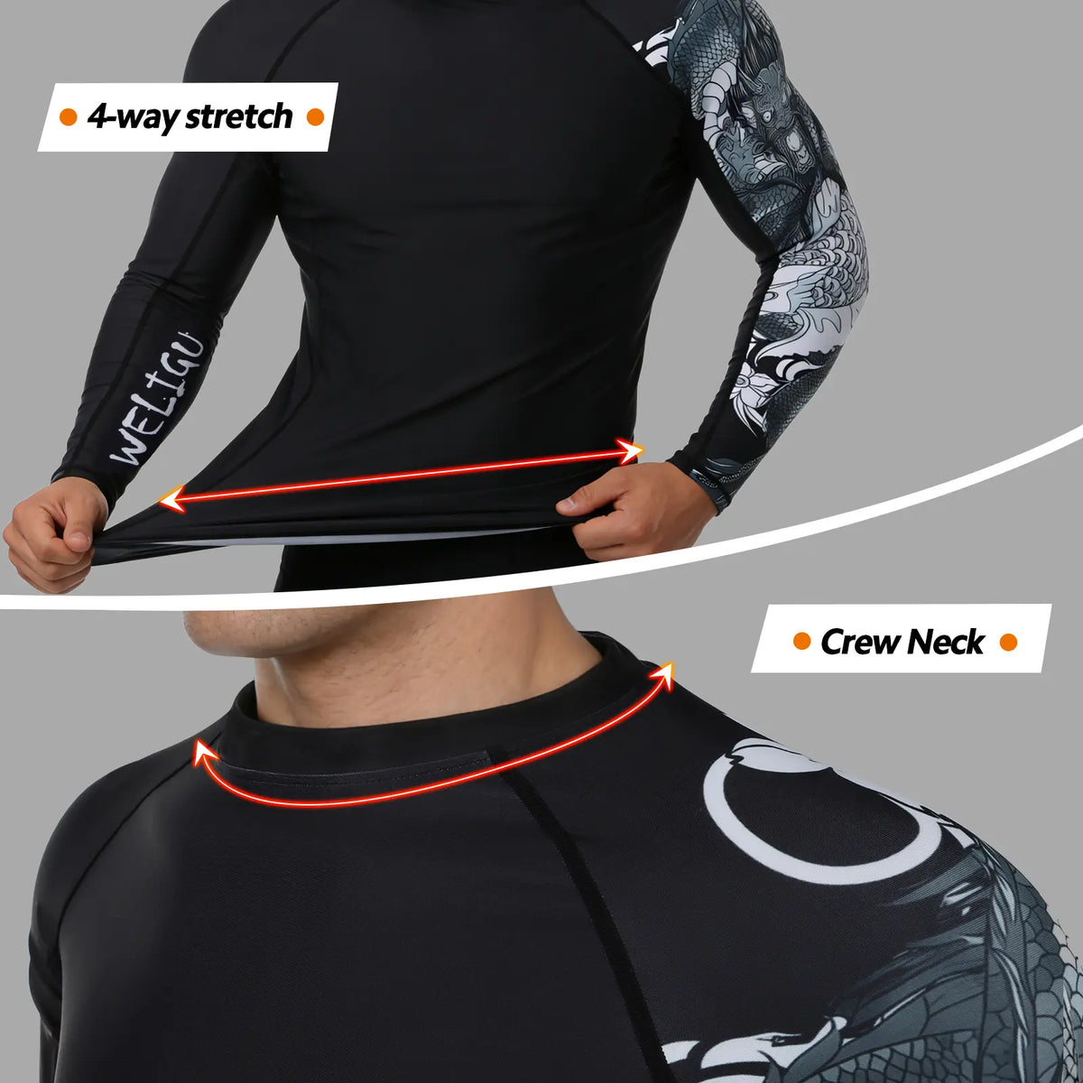 WELIGU Men'S UPF 50+ One-Sleeve Compression Rash Guard, Quick-Dry Athletic Swim Top for BJJ, MMA, Surfing, Gym, Fishing, and Water Sports