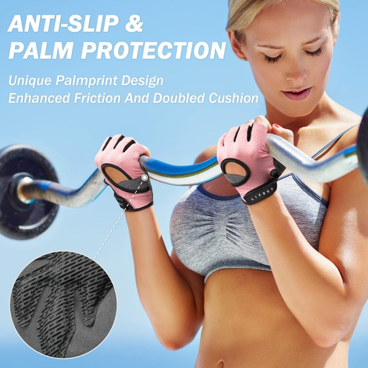 LIFECT Freedom Workout Gloves – Fingerless Weight Lifting Gloves with Curved Open Back