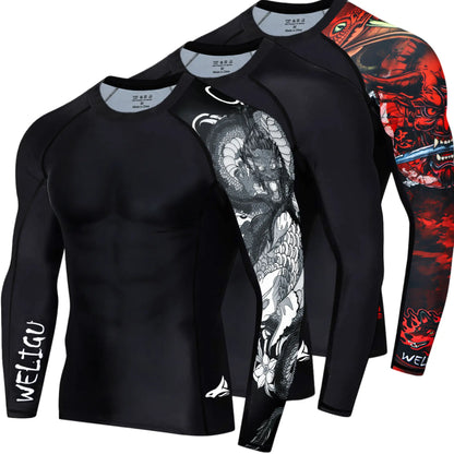 WELIGU Men'S UPF 50+ One-Sleeve Compression Rash Guard, Quick-Dry Athletic Swim Top for BJJ, MMA, Surfing, Gym, Fishing, and Water Sports
