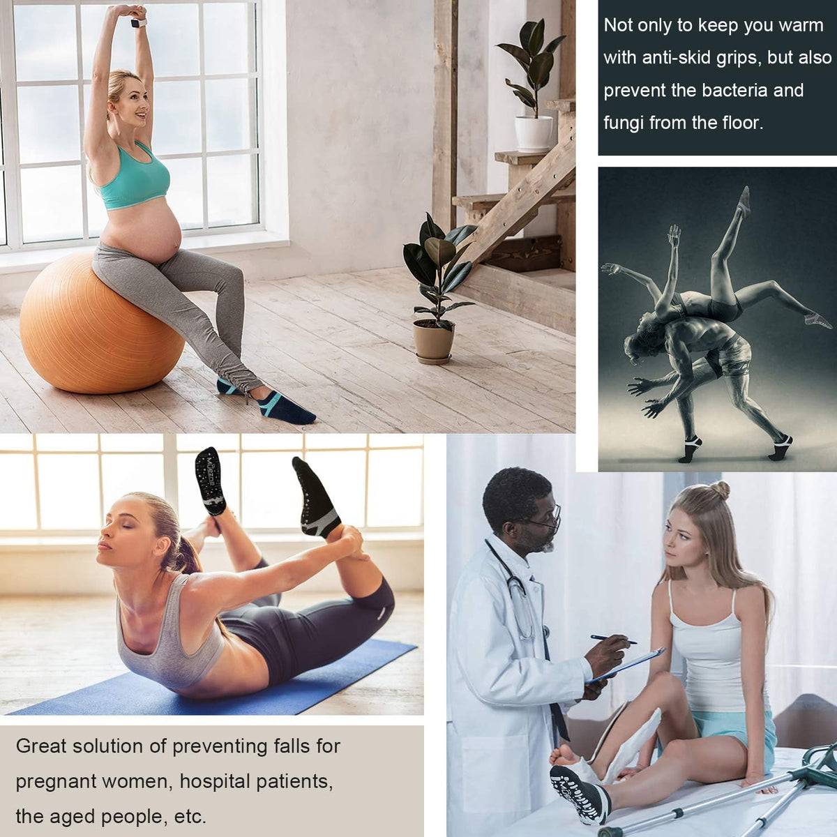 Muezna Non Slip Yoga Socks for Women, Anti-Skid Pilates Socks with Grips