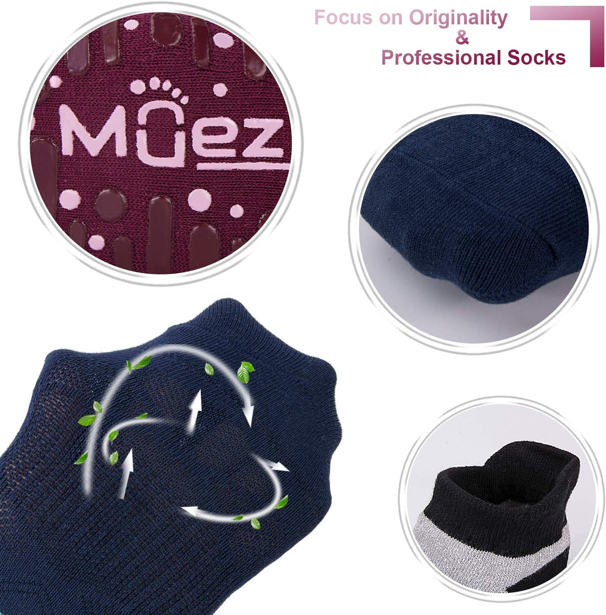 Muezna Non Slip Yoga Socks for Women, Anti-Skid Pilates Socks with Grips