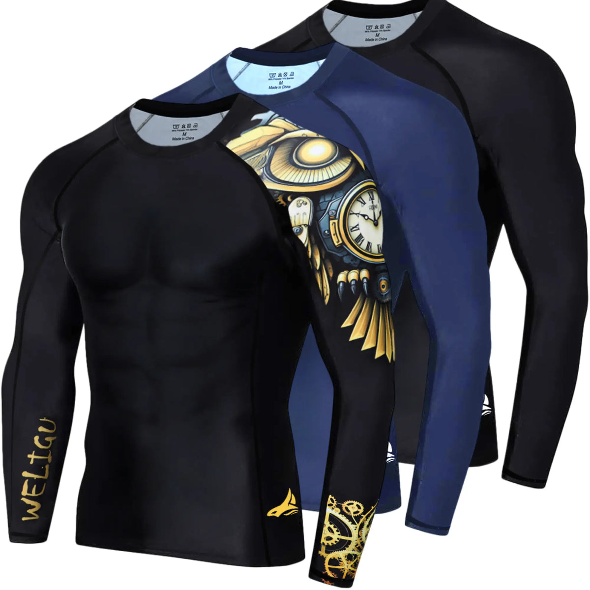 WELIGU Men'S UPF 50+ One-Sleeve Compression Rash Guard, Quick-Dry Athletic Swim Top for BJJ, MMA, Surfing, Gym, Fishing, and Water Sports