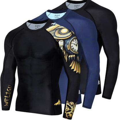 WELIGU Men'S UPF 50+ One-Sleeve Compression Rash Guard, Quick-Dry Athletic Swim Top for BJJ, MMA, Surfing, Gym, Fishing, and Water Sports