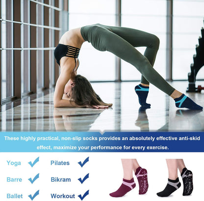Muezna Non Slip Yoga Socks for Women, Anti-Skid Pilates Socks with Grips