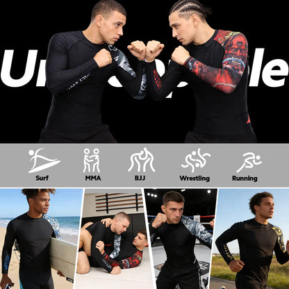 WELIGU Men'S UPF 50+ One-Sleeve Compression Rash Guard, Quick-Dry Athletic Swim Top for BJJ, MMA, Surfing, Gym, Fishing, and Water Sports