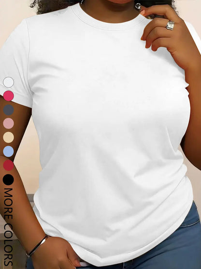 Summer New Women'S Solid Color Short Sleeve Casual Outdoor Sports round Neck T-Shirt, Fitted Style, Moderate Fabric, All Seasons Wear, Active T Shirts