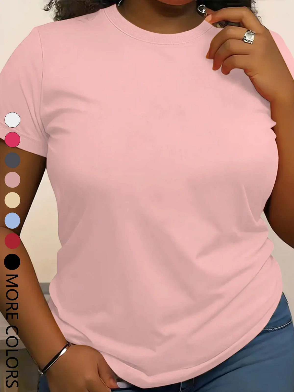 Summer New Women'S Solid Color Short Sleeve Casual Outdoor Sports round Neck T-Shirt, Fitted Style, Moderate Fabric, All Seasons Wear, Active T Shirts