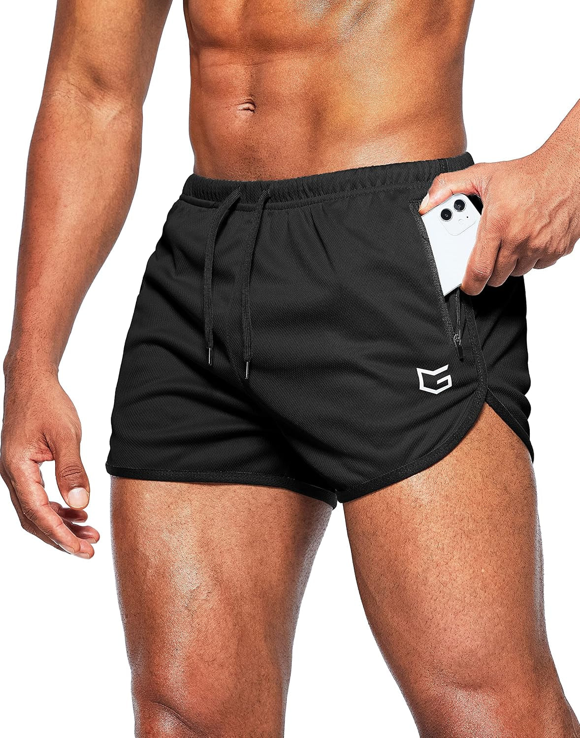 G Gradual Men's Running Shorts 3 Inch, Quick Dry Gym Shorts with Zipper Pockets