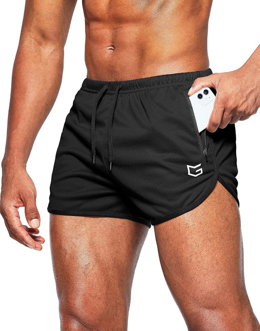 G Gradual Men's Running Shorts 3 Inch, Quick Dry Gym Shorts with Zipper Pockets