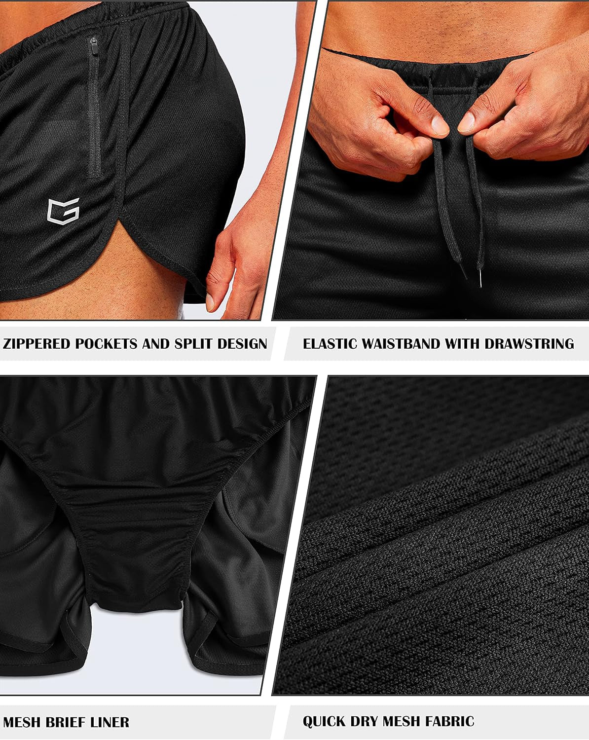 G Gradual Men's Running Shorts 3 Inch, Quick Dry Gym Shorts with Zipper Pockets