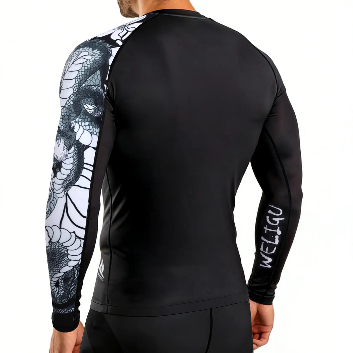 WELIGU Men'S UPF 50+ One-Sleeve Compression Rash Guard, Quick-Dry Athletic Swim Top for BJJ, MMA, Surfing, Gym, Fishing, and Water Sports