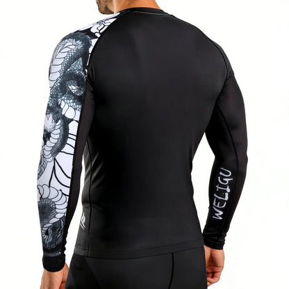 WELIGU Men'S UPF 50+ One-Sleeve Compression Rash Guard, Quick-Dry Athletic Swim Top for BJJ, MMA, Surfing, Gym, Fishing, and Water Sports