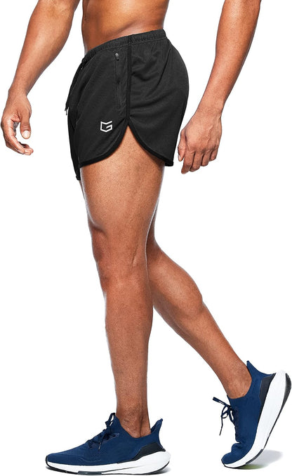 G Gradual Men's Running Shorts 3 Inch, Quick Dry Gym Shorts with Zipper Pockets