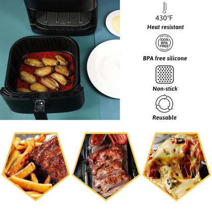 2 Pack 8.5 Inch Reusable Silicone Air Fryer Liners Non Stick Heat Resistant Mat