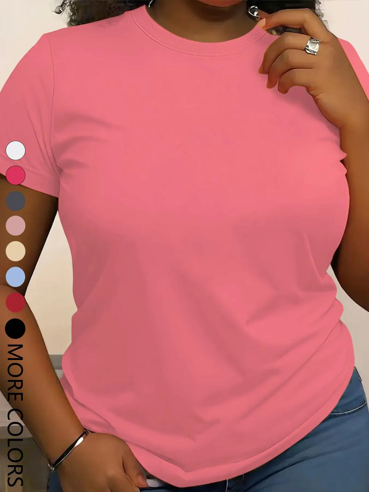 Summer New Women'S Solid Color Short Sleeve Casual Outdoor Sports round Neck T-Shirt, Fitted Style, Moderate Fabric, All Seasons Wear, Active T Shirts