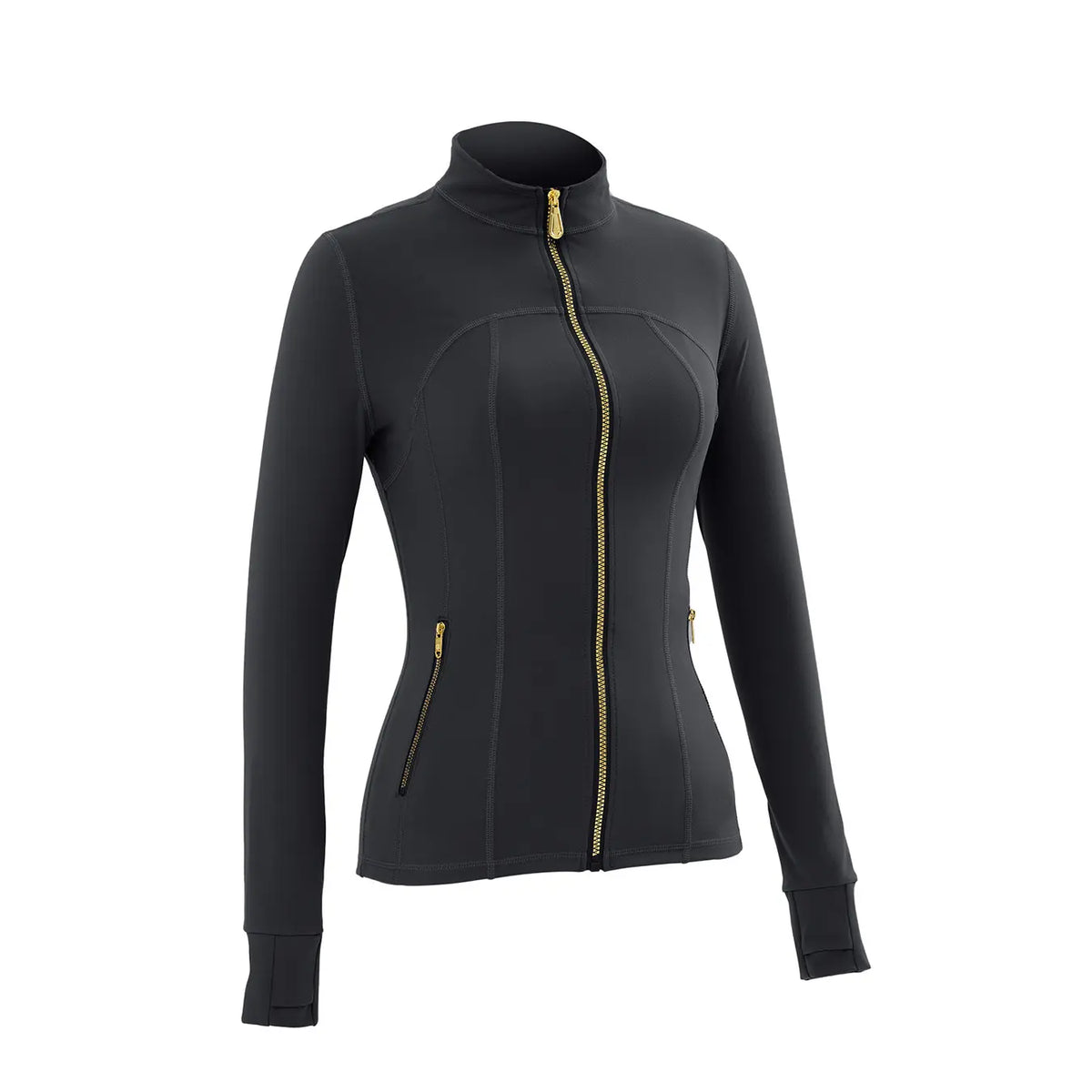 Women Stand Collar Full Zip Yoga Jacket Long Sleeve Thumb Hole Slim Fit Workout Coat with Zipper Side Pockets Backtoschool Sport Outerwear Sports Fitness Outerwear