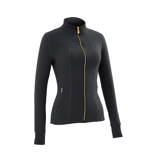 Women Stand Collar Full Zip Yoga Jacket Long Sleeve Thumb Hole Slim Fit Workout Coat with Zipper Side Pockets Backtoschool Sport Outerwear Sports Fitness Outerwear