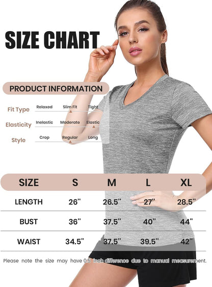 5-Pack Women's Short Sleeve Dry Fit T-Shirts, Moisture Wicking V-Neck Workout Tees