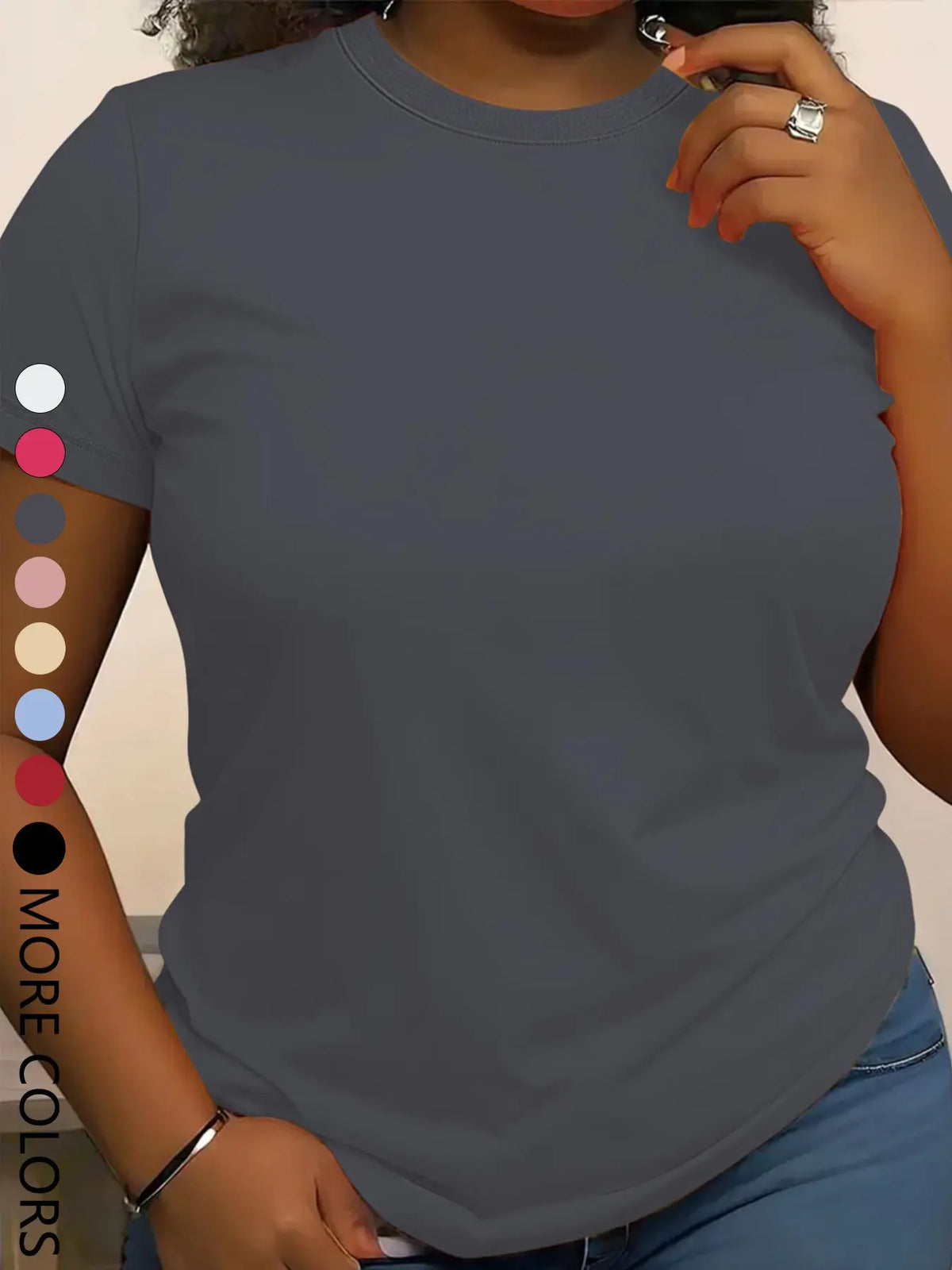 Summer New Women'S Solid Color Short Sleeve Casual Outdoor Sports round Neck T-Shirt, Fitted Style, Moderate Fabric, All Seasons Wear, Active T Shirts