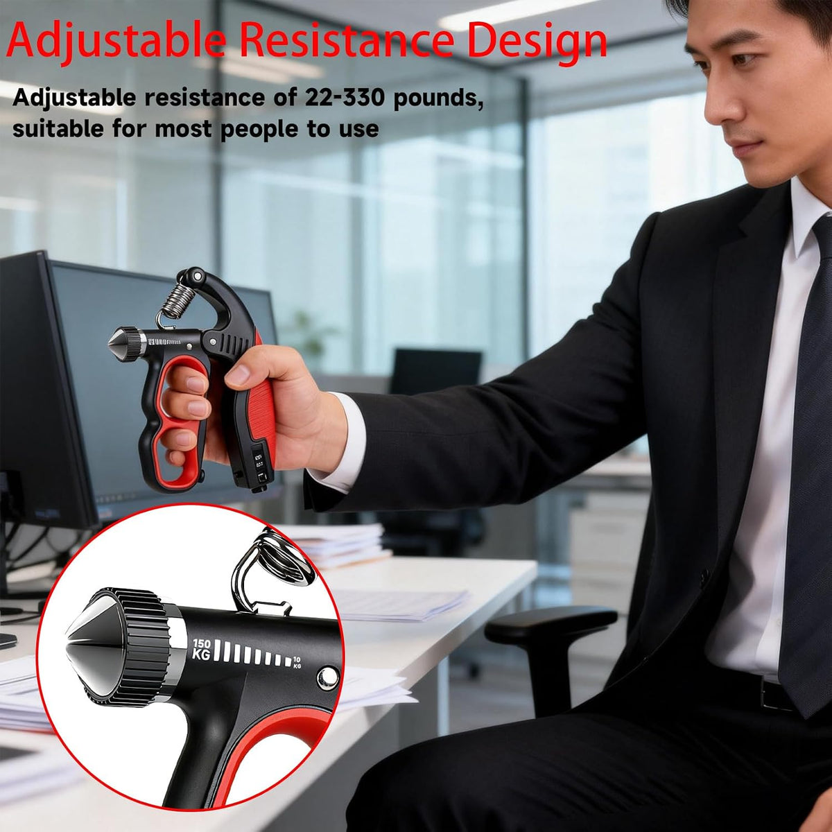 Hand Gripper Strengthener, 22-330LB Adjustable Resistance Grip Strength Trainer with Counter, Forearm Exerciser for Injury Recovery and Muscle Building