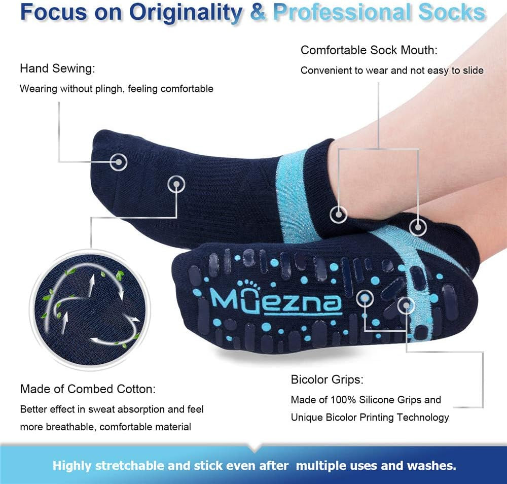 Muezna Non Slip Yoga Socks for Women, Anti-Skid Pilates Socks with Grips