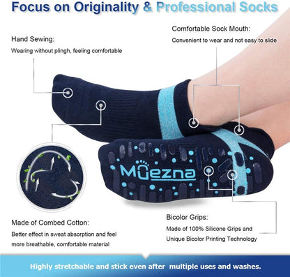 Muezna Non Slip Yoga Socks for Women, Anti-Skid Pilates Socks with Grips