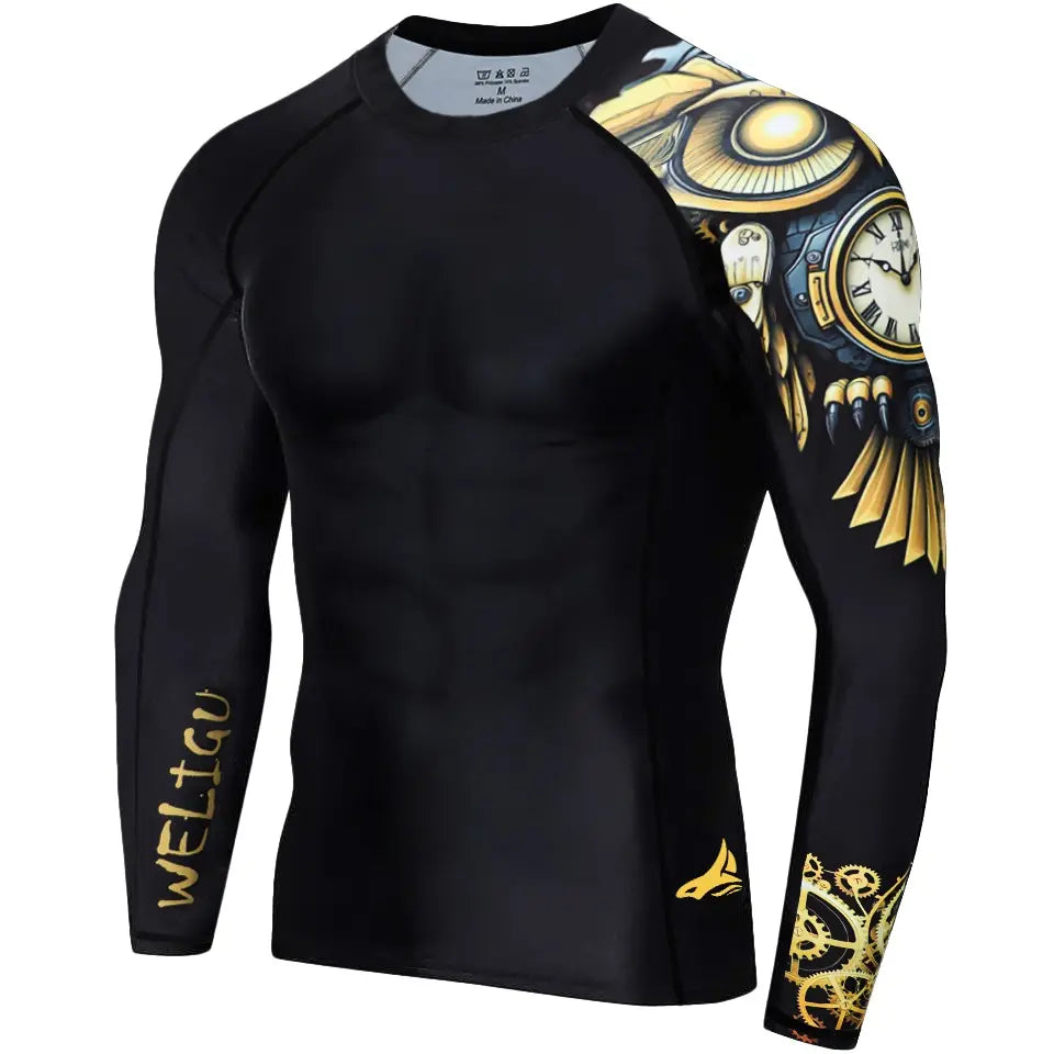 WELIGU Men'S UPF 50+ One-Sleeve Compression Rash Guard, Quick-Dry Athletic Swim Top for BJJ, MMA, Surfing, Gym, Fishing, and Water Sports